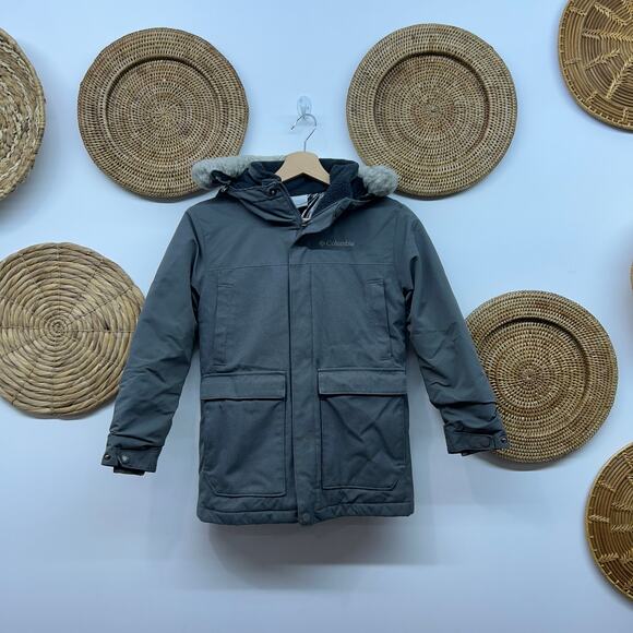 Columbia Gray Fleece Lined Hood Winter Coat Girls Small 8 Snow - Picture 1 of 8